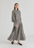 Striped Flared Maxi Skirt with Godet Paneling in Black Stripes Side