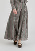 Striped Flared Maxi Skirt with Godet Paneling in Black Stripes Closeup