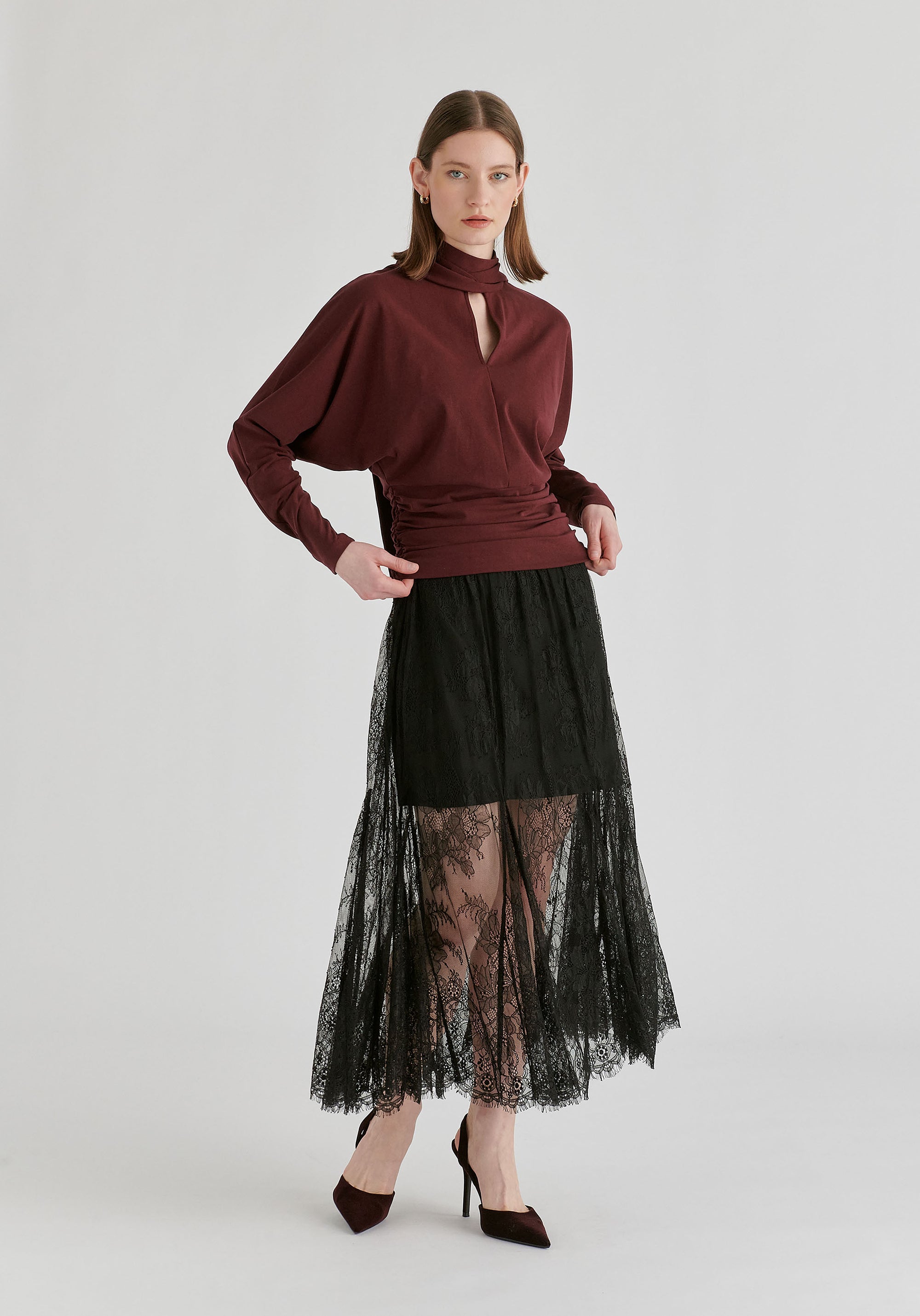2-Piece Lace Skirt with Godet Paneling