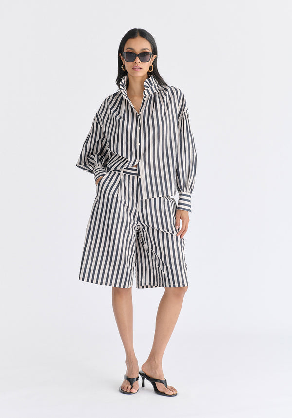 Striped Bermuda Shorts in Cream and Black Front