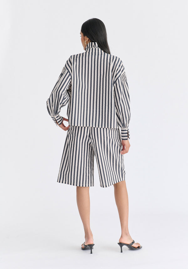 Striped Bermuda Shorts in Cream and Black Back