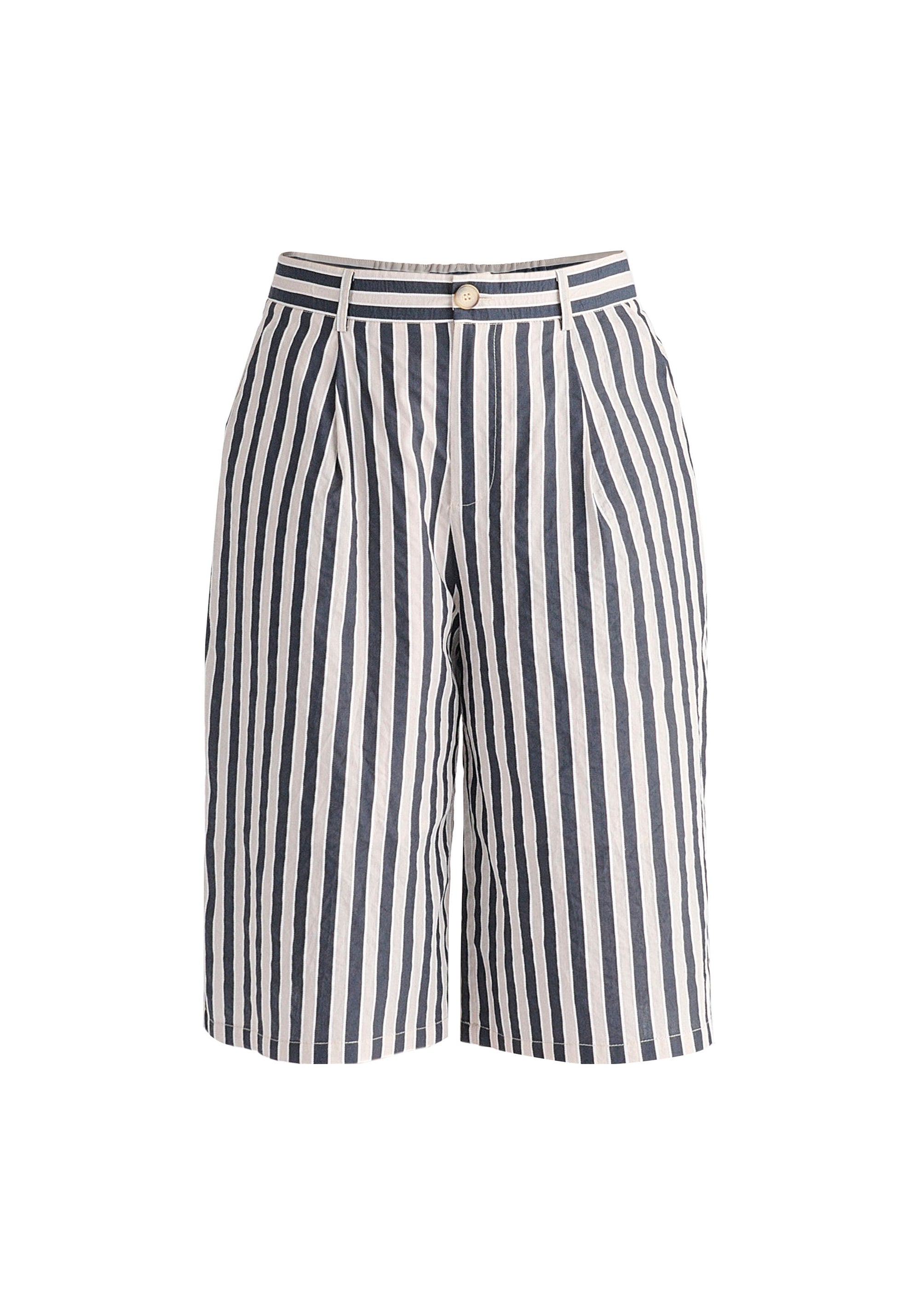 Striped Bermuda Shorts in Cream and Black Cutout