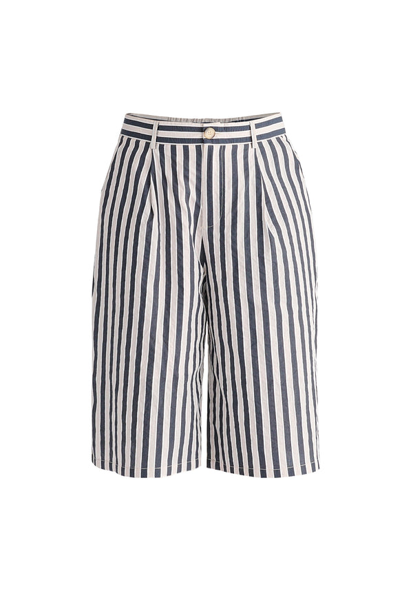 Striped Bermuda Shorts in Cream and Black Cutout