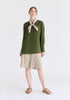 Striped Bermuda Shorts in Taupe and Green Front