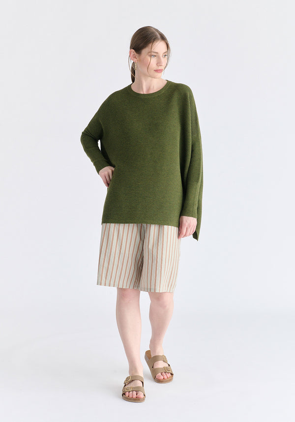 Striped Bermuda Shorts in Taupe and Green Front