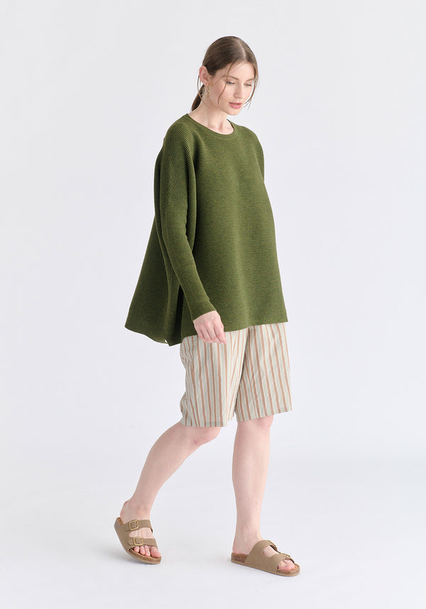 Striped Bermuda Shorts in Taupe and Green Side
