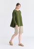 Striped Bermuda Shorts in Taupe and Green Side