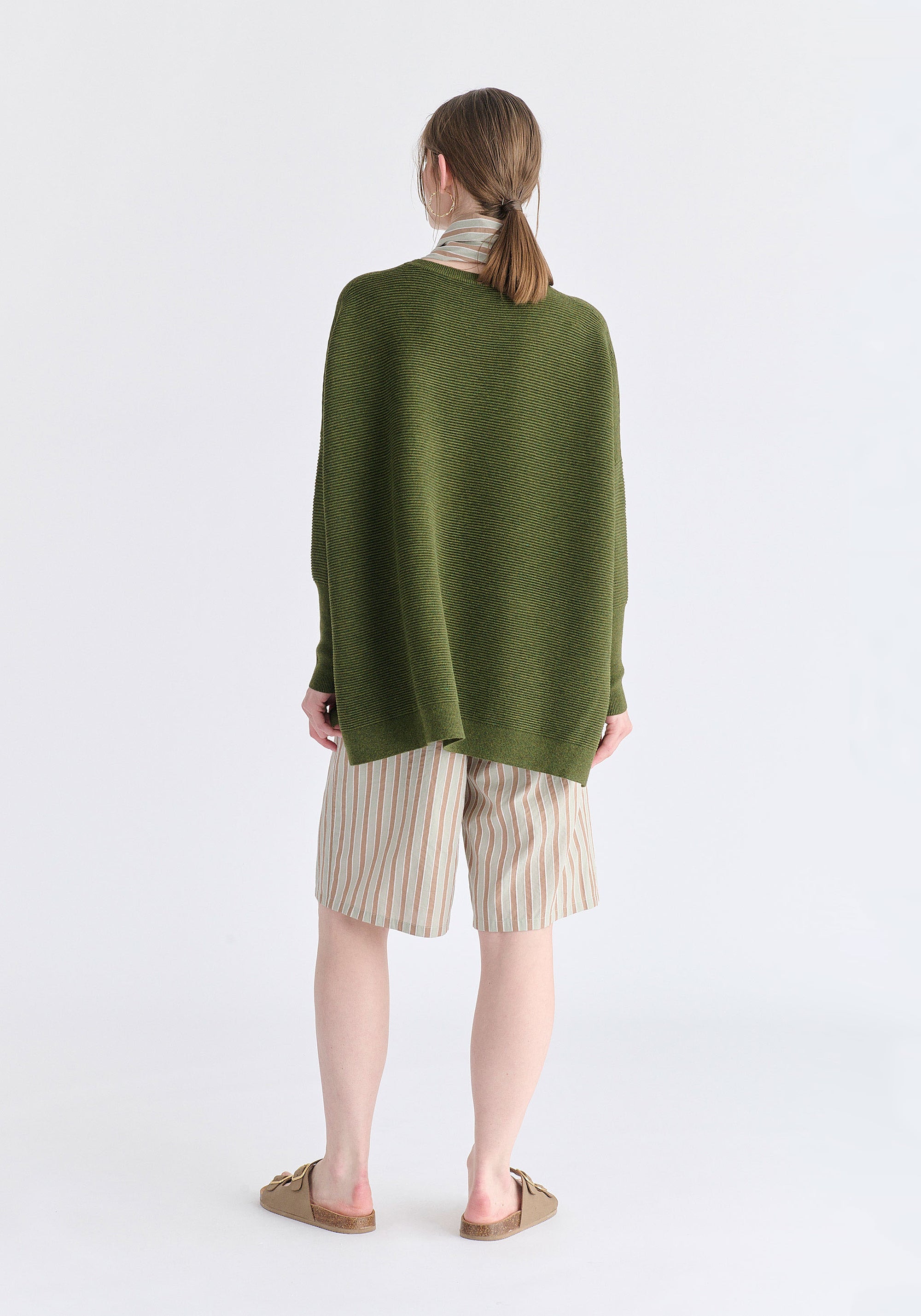Striped Bermuda Shorts in Taupe and Green Back