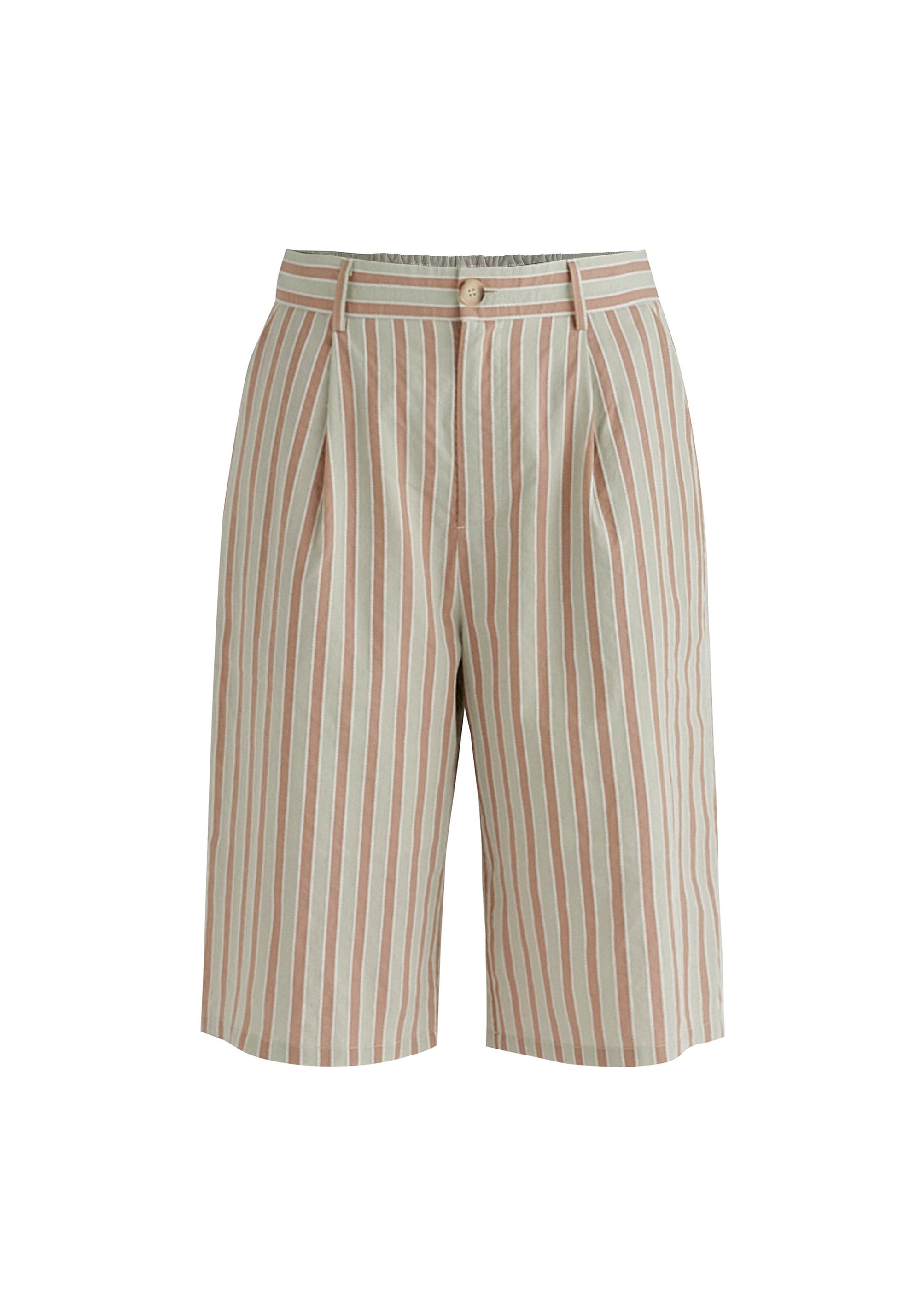 Striped Bermuda Shorts in Taupe and Green Cutout