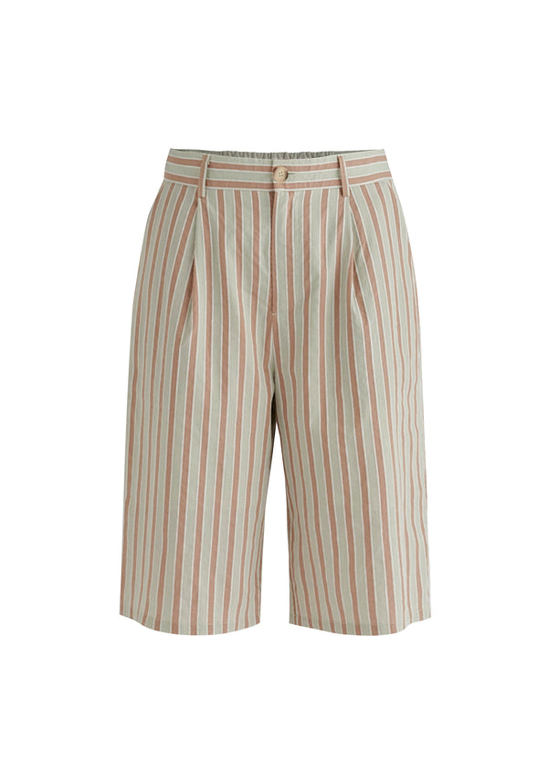 Striped Bermuda Shorts in Taupe and Green Cutout
