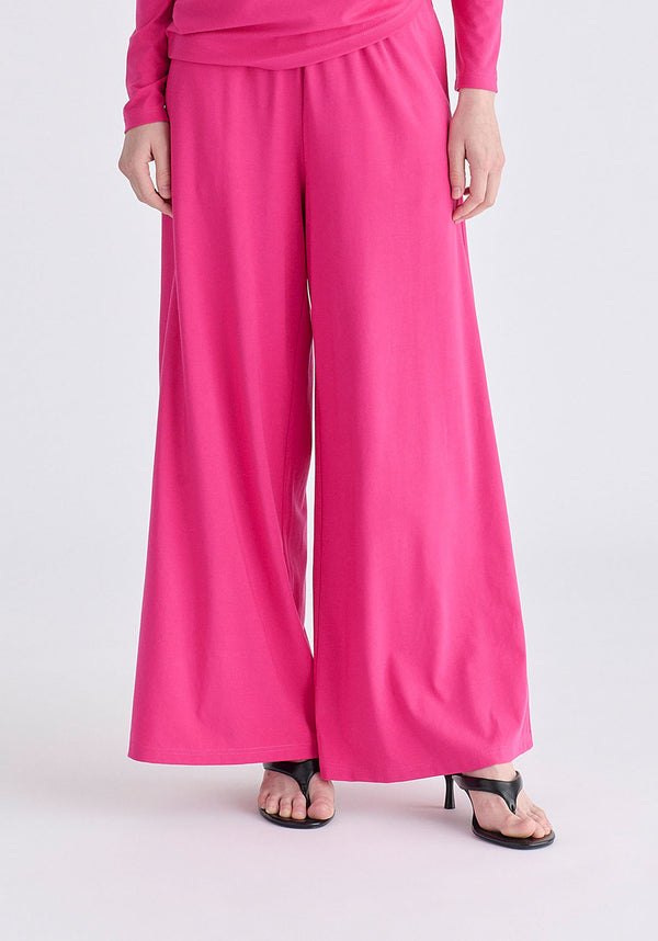 Wide Leg Lyocell Jersey Trousers in Hot Pink Closeup