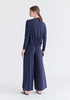 Wide Leg Lyocell Jersey Trousers in Navy Back