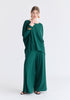 Wide Leg Lyocell Jersey Trousers in Green Front