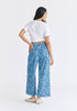 Wide Leg Denim Trousers in Leaf Pattern