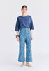 Wide Leg Denim Trousers in Leaf Pattern