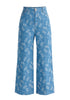 Wide Leg Denim Trousers in Leaf Pattern