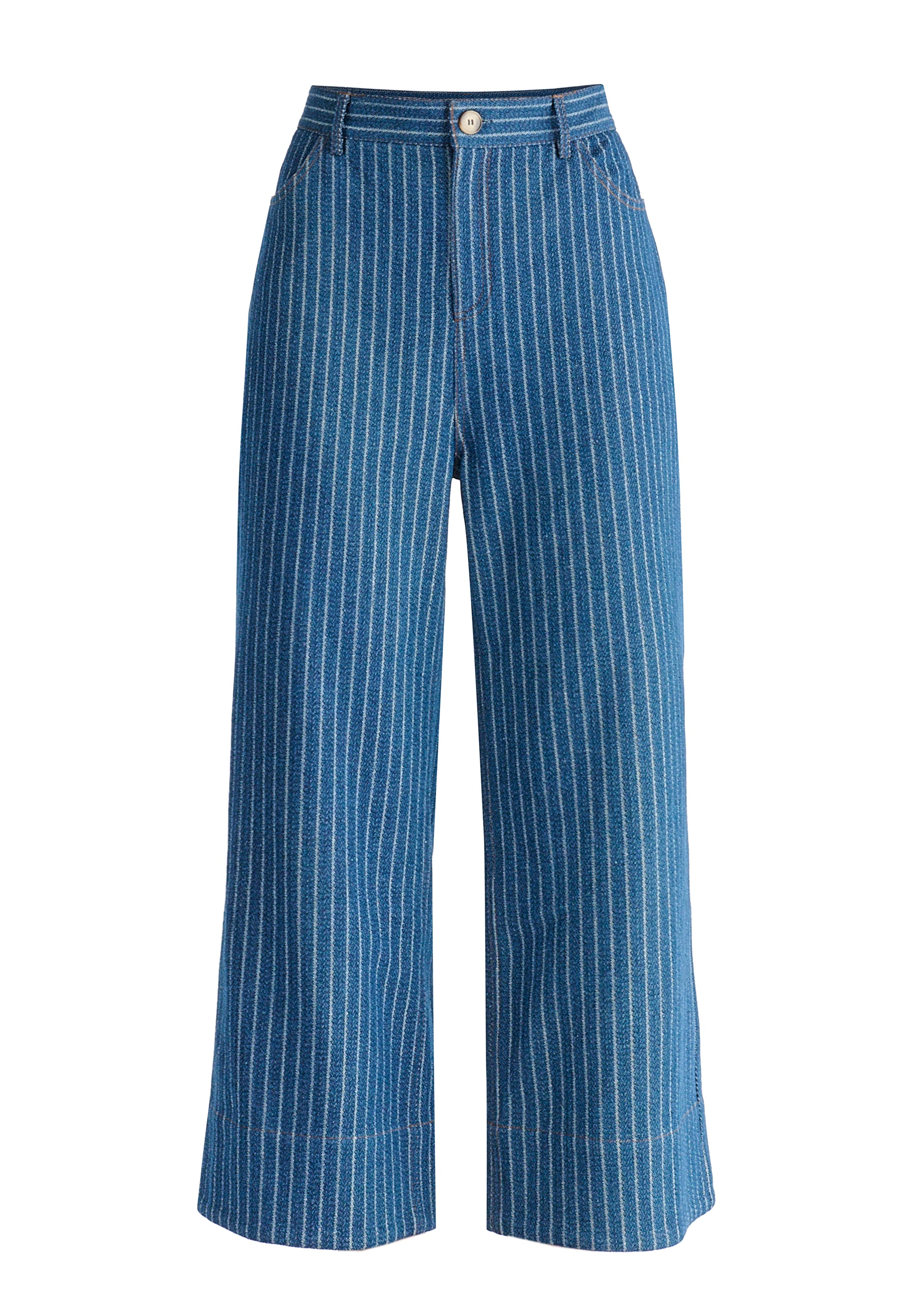 Wide Leg Denim Trousers in Stripes