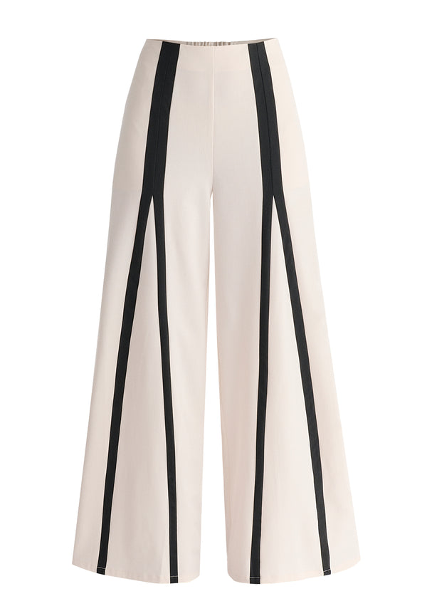 Contrast Detail Wide Leg Trousers