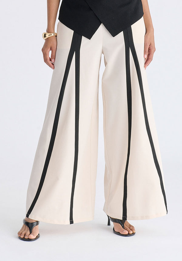 Contrast Detail Wide Leg Trousers
