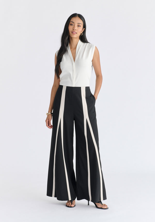 Contrast Detail Wide Leg Trousers
