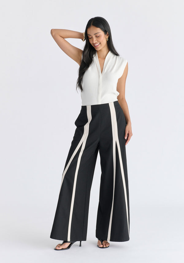 Contrast Detail Wide Leg Trousers