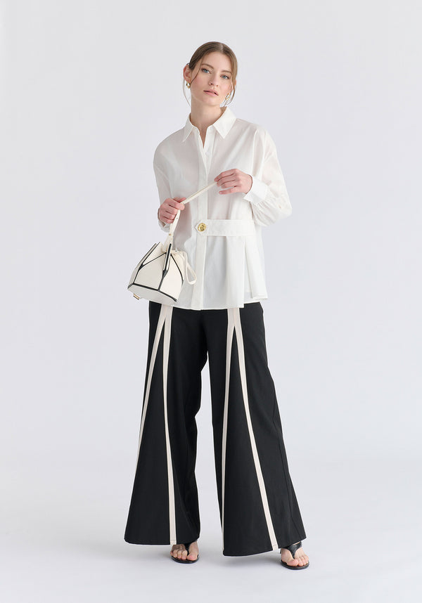 Contrast Detail Wide Leg Trousers