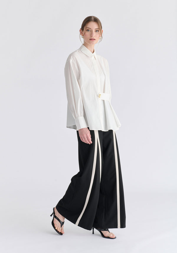 Contrast Detail Wide Leg Trousers