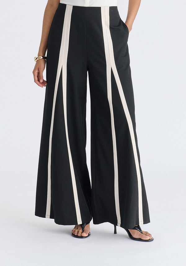 Contrast Detail Wide Leg Trousers