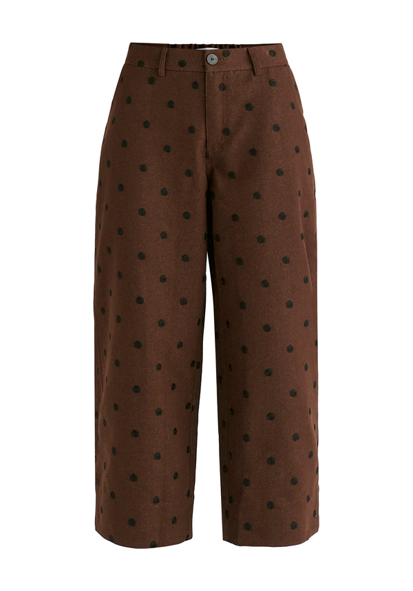Embroidered Polka Dots Denim Barrel Trousers in Denim Brown Cutout