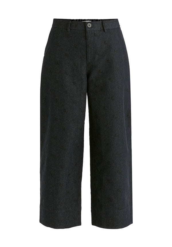 Embroidered Polka Dots Denim Barrel Trousers in Dark Denim Blue Cutout