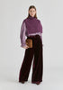 Velvet Wide-Leg Trousers with Separate Elastic Ankle Bands in Wine Front