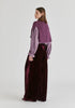 Velvet Wide-Leg Trousers with Separate Elastic Ankle Bands in Wine Side