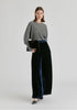 Velvet Wide-Leg Trousers with Separate Elastic Ankle Bands in Navy Front