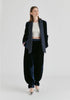 Velvet Wide-Leg Trousers with Separate Elastic Ankle Bands in Navy Front