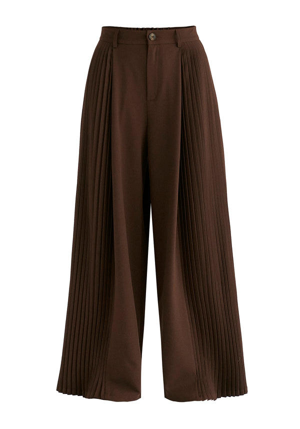 High Waisted Wide Leg Tailored Trousers with Pleated Side Panels