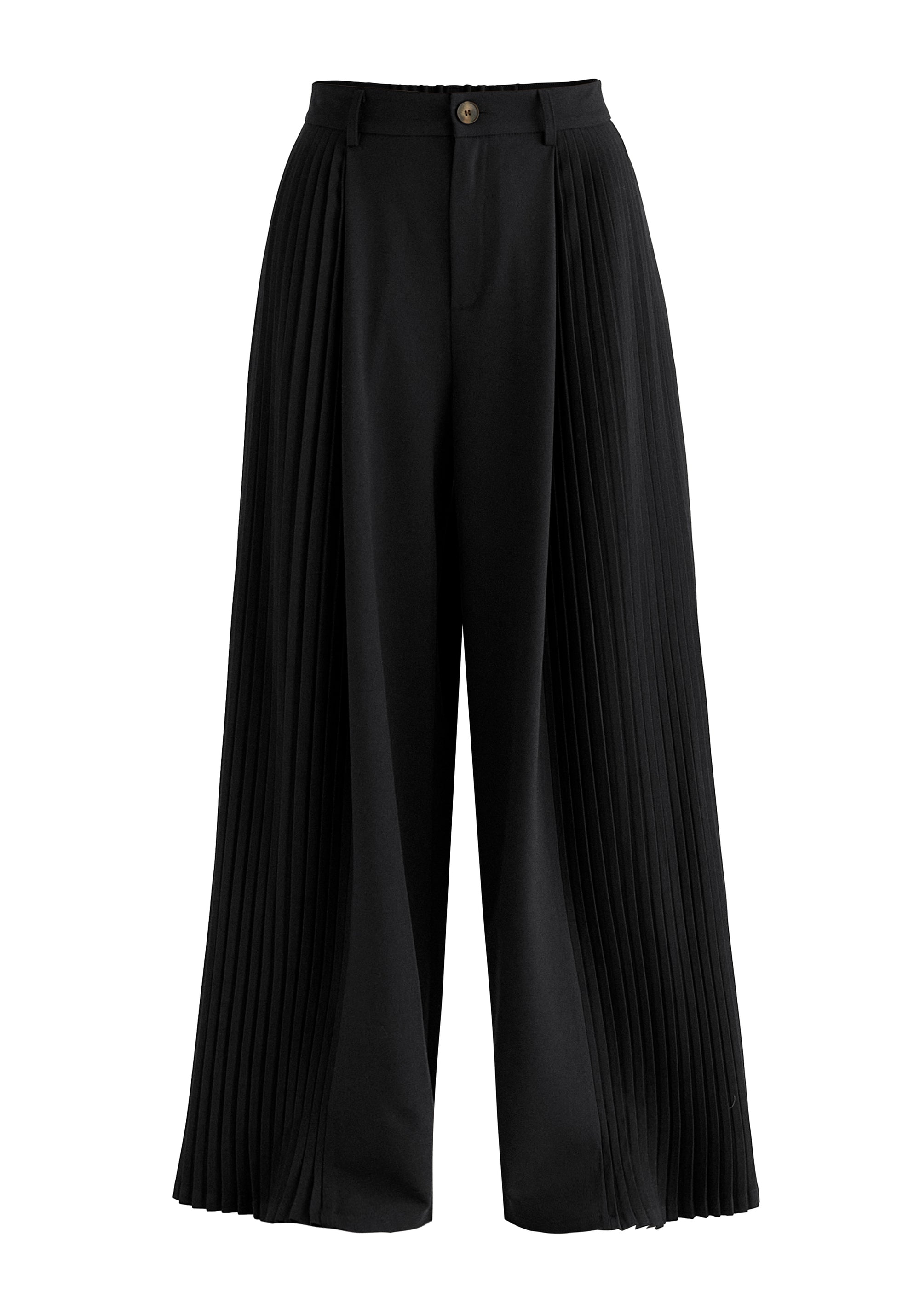High Waisted Wide Leg Tailored Trousers with Pleated Side Panels