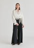 High Waisted Wide Leg Tailored Trousers with Pleated Side Panels
