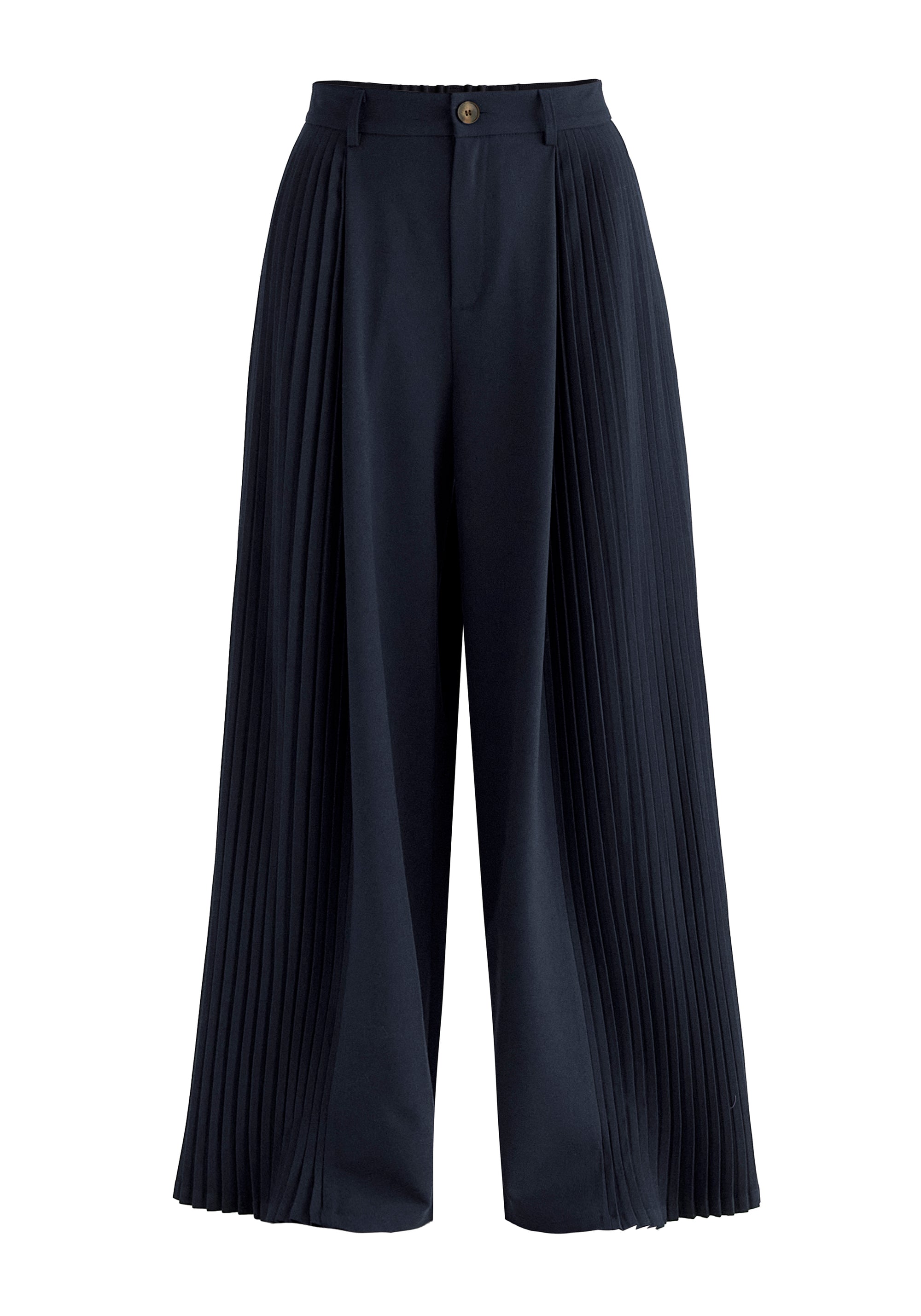 High Waisted Wide Leg Tailored Trousers with Pleated Side Panels