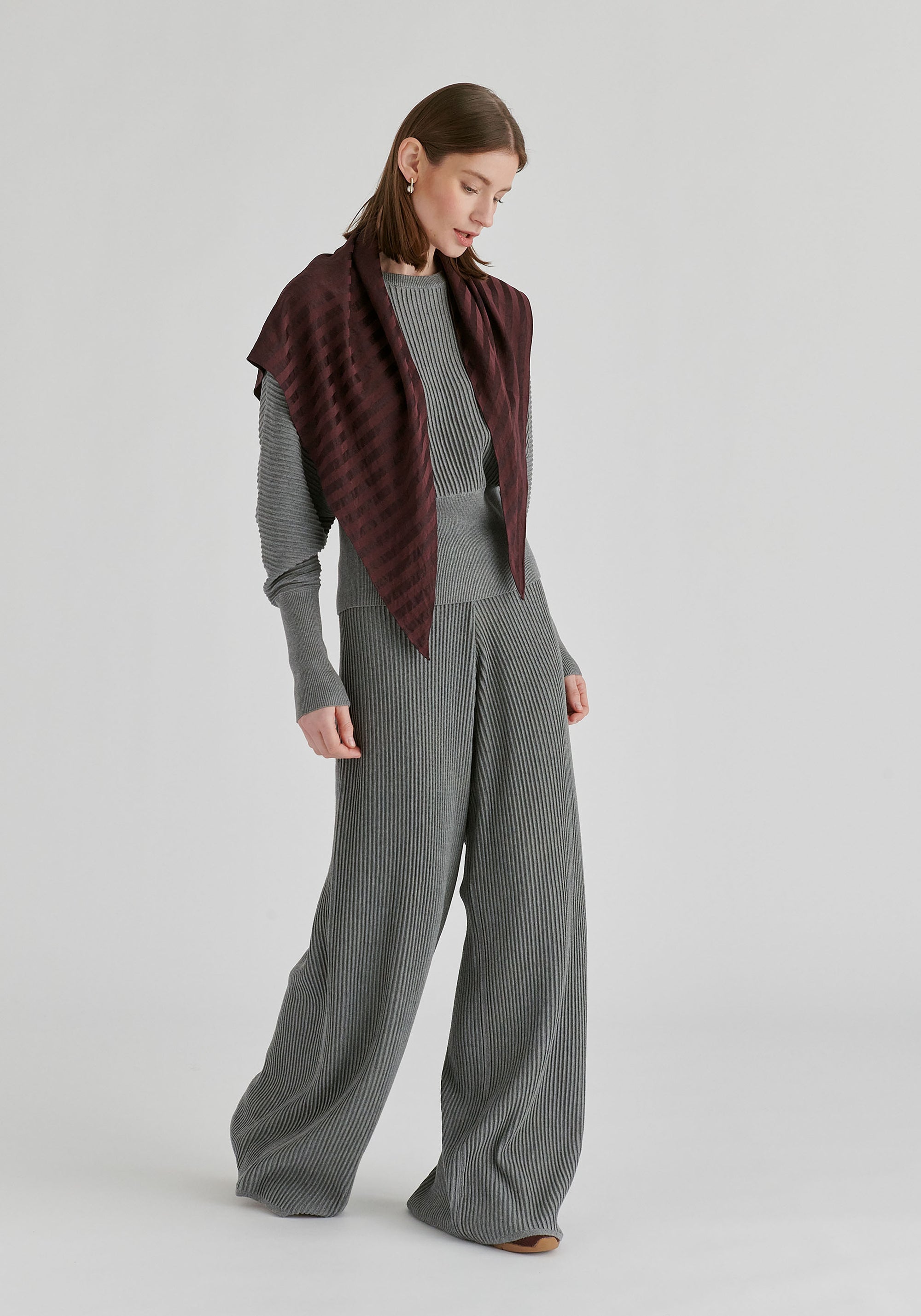 Striped Triangle Scarf in Wine Side