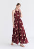 Leaf Embroidered Halterneck Maxi Dress in Burgundy Side