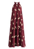 Leaf Embroidered Halterneck Maxi Dress