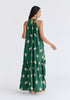 Leaf Embroidered Halterneck Maxi Dress in Green Back
