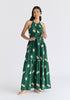 Leaf Embroidered Halterneck Maxi Dress in Green Front
