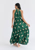Leaf Embroidered Halterneck Maxi Dress in Green Back