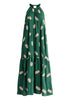 Leaf Embroidered Halterneck Maxi Dress