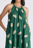 Leaf Embroidered Halterneck Maxi Dress in Green Closeup