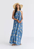 Leaf Embroidered Halterneck Maxi Dress in Blue Front