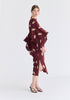 Leaf Embroidered Kimono Sleeves Midi Dress in Burgundy Side