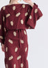 Leaf Embroidered Kimono Sleeves Midi Dress in Burgundy Closeup