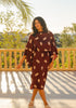 Leaf Embroidered Kimono Sleeves Midi Dress